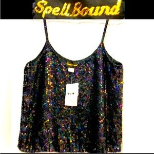 SPELL BOUND all over sequin black silk cami size M  NWT